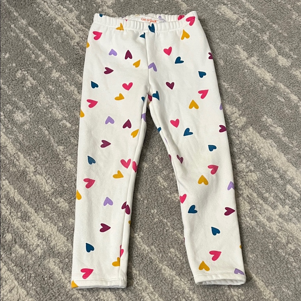 Cat & Jack White Leggings with Multicolor Heart Print